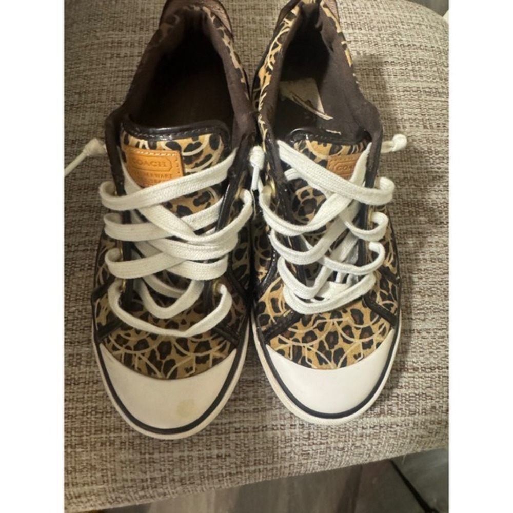 Coach Barrett Leopard Print Signature C Canvas Sneakers Brown Tan A1636 8B
